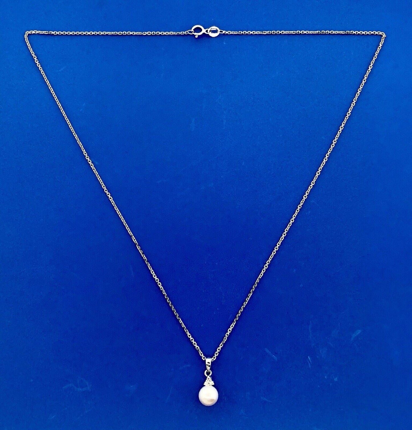 Designer 14K White Gold Pearl Diamond Wedding Anniversary Sweetheart Necklace