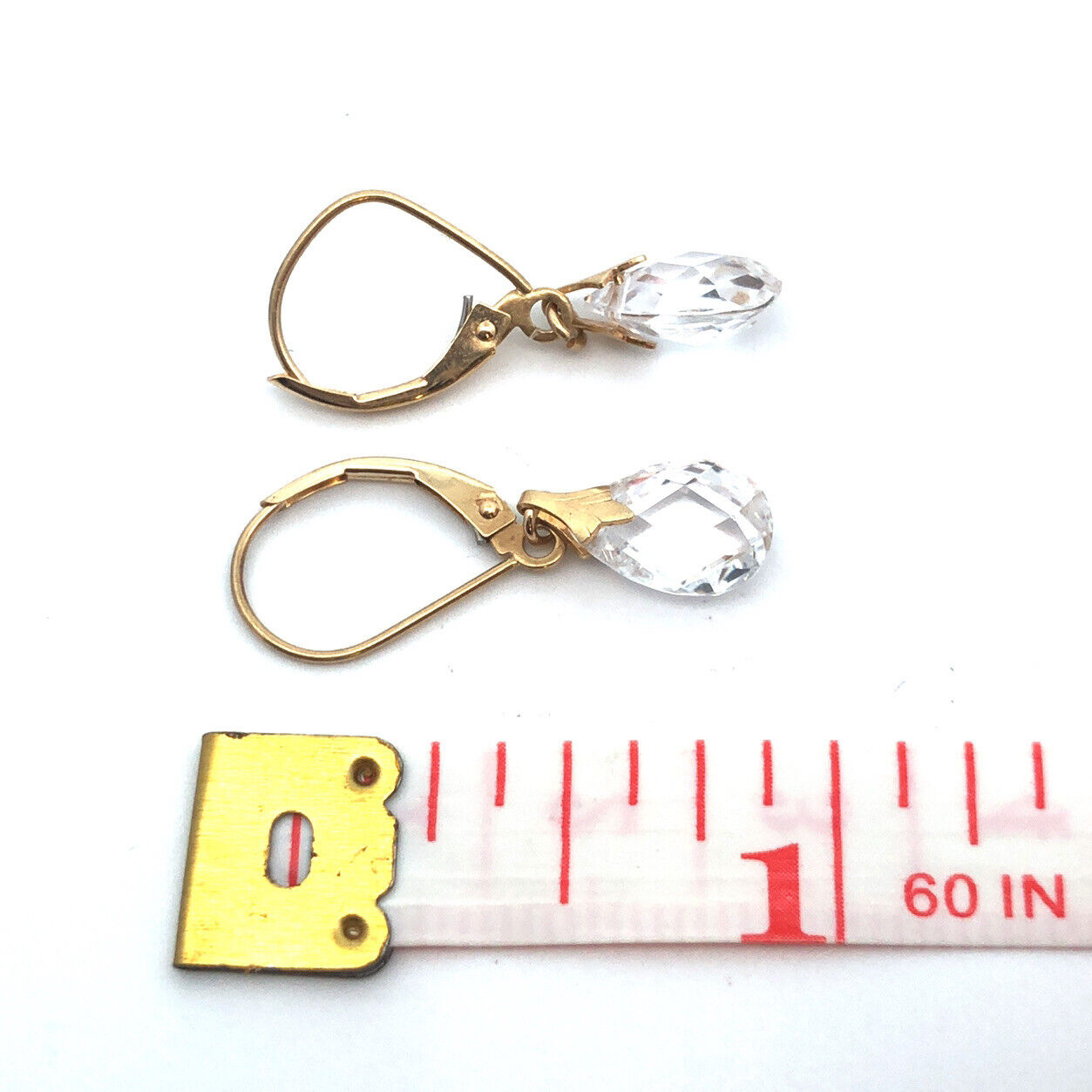 Designer JCM 14K Yellow Gold Cubic Zirconia Teardrop Leverback Dangle Earrings
