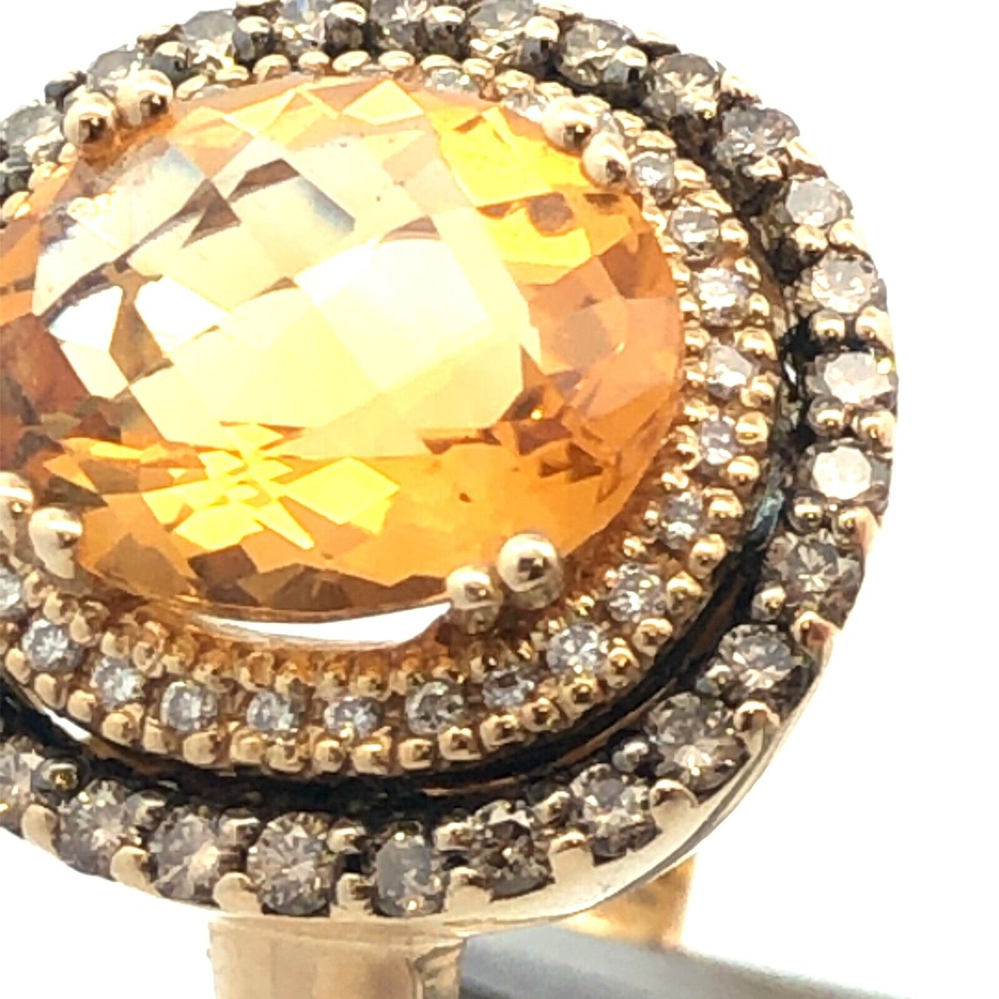 LeVian 14K Yellow Gold Oval Citrine Champagne Diamond Halo Cocktail Ring