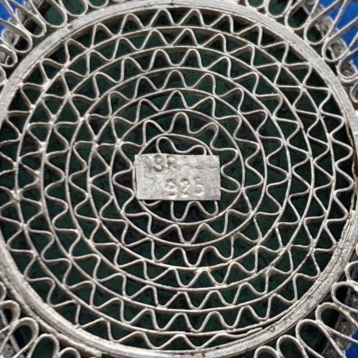 Stunning Israel Sterling Silver 925 Cabochon Green Maw Sit Sit 7" Cuff Bracelet