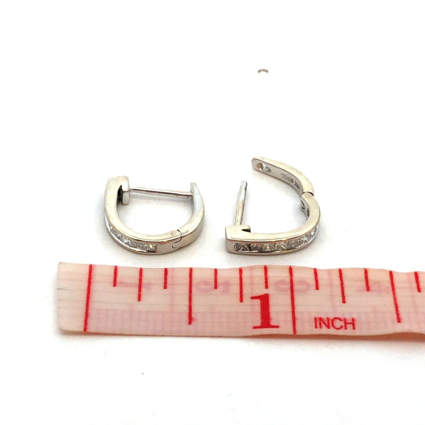 Designer SDIL 18K White Gold Diamond Channel Set Hinged Huggie Hoop Earrings