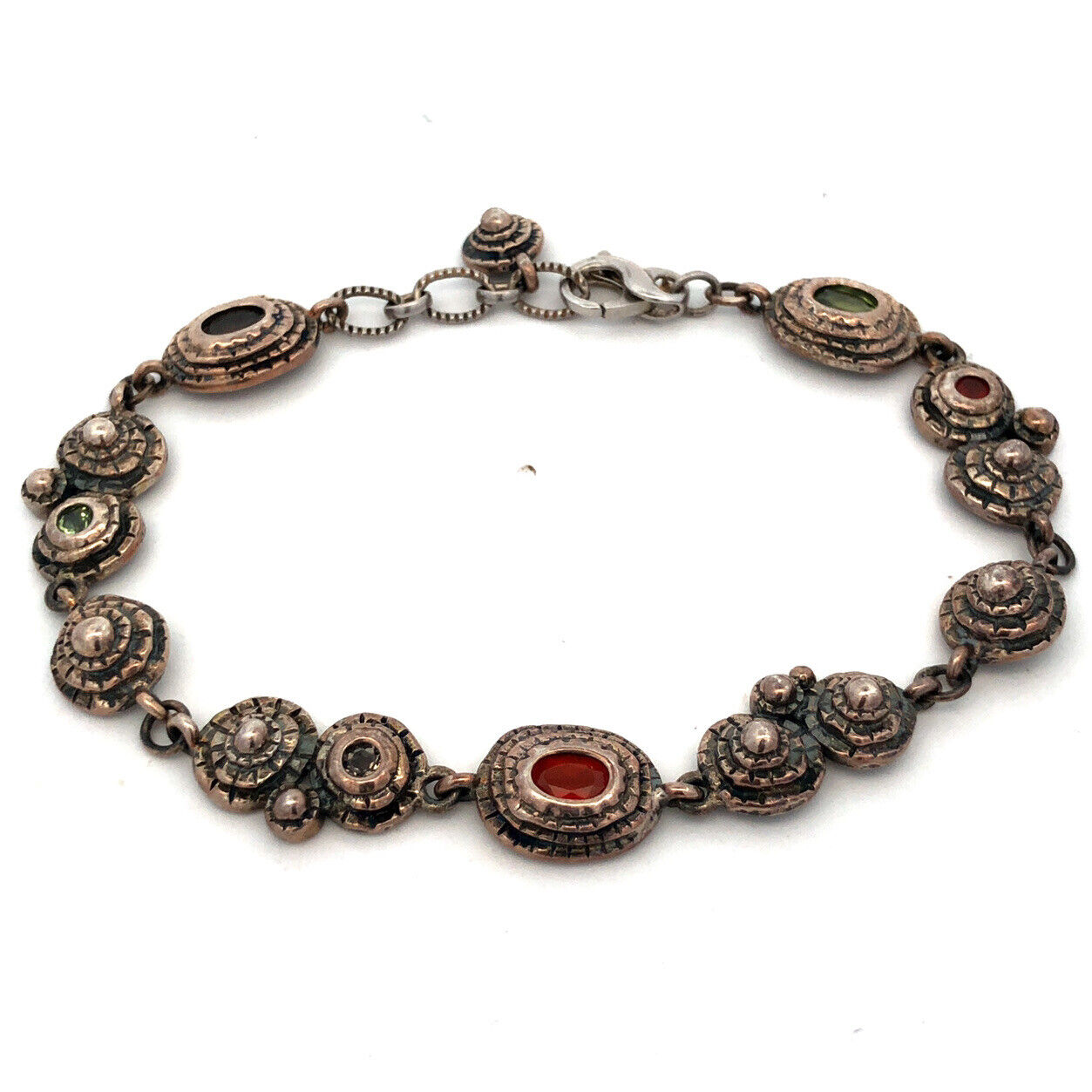 Vintage 925 Sterling Silver Oval multi gemstone Station Tennis Bracelet