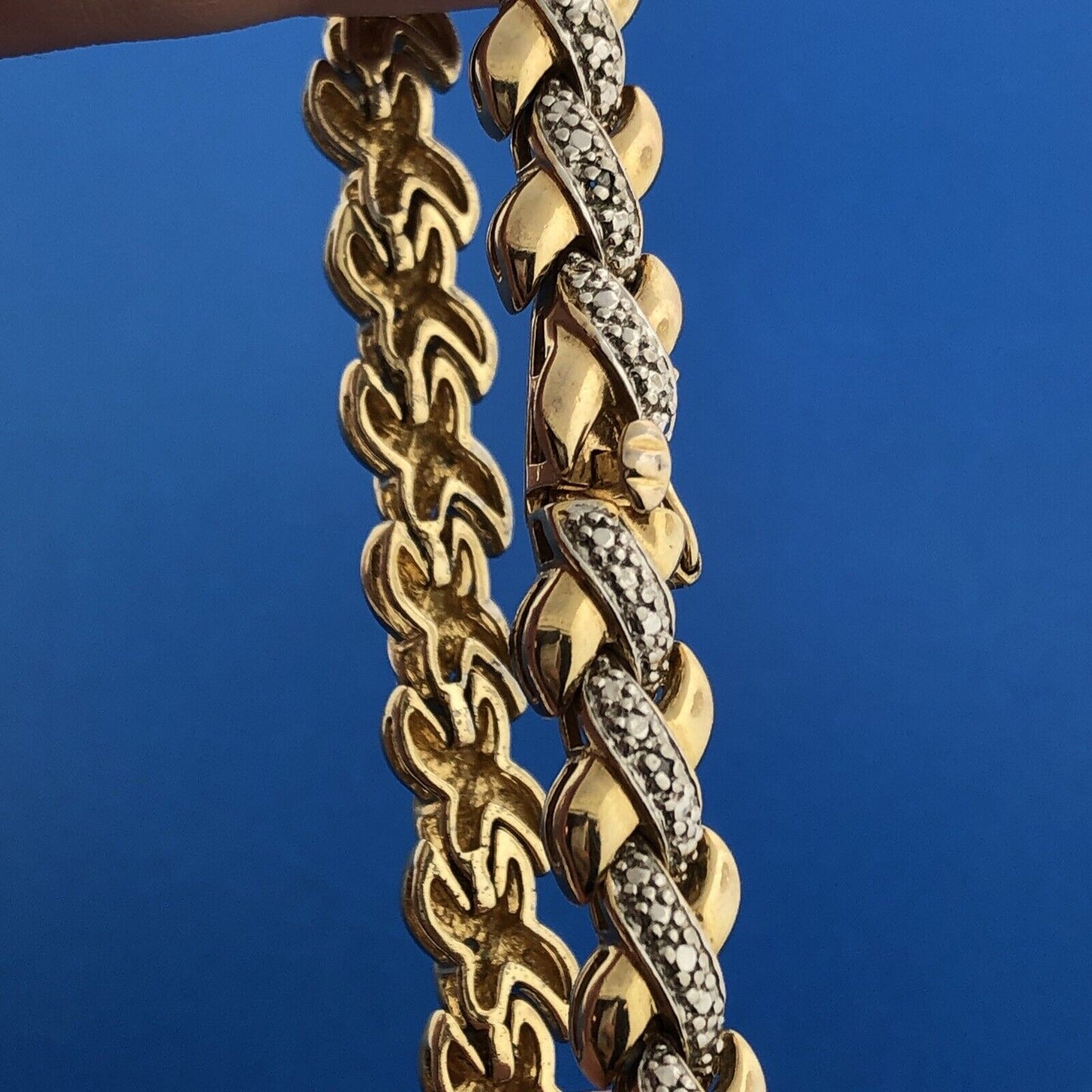Designer 925 Sterling Silver Vermeil Two Tone Illusion X Tennis Bracelet