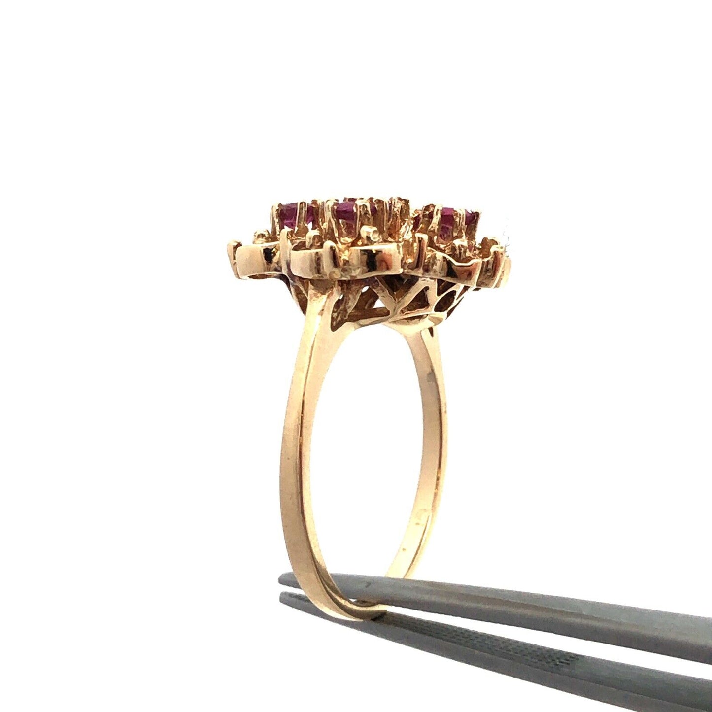 Designer 14K Yellow Gold Pink Tourmaline Flower Cluster Statement Cocktail Ring