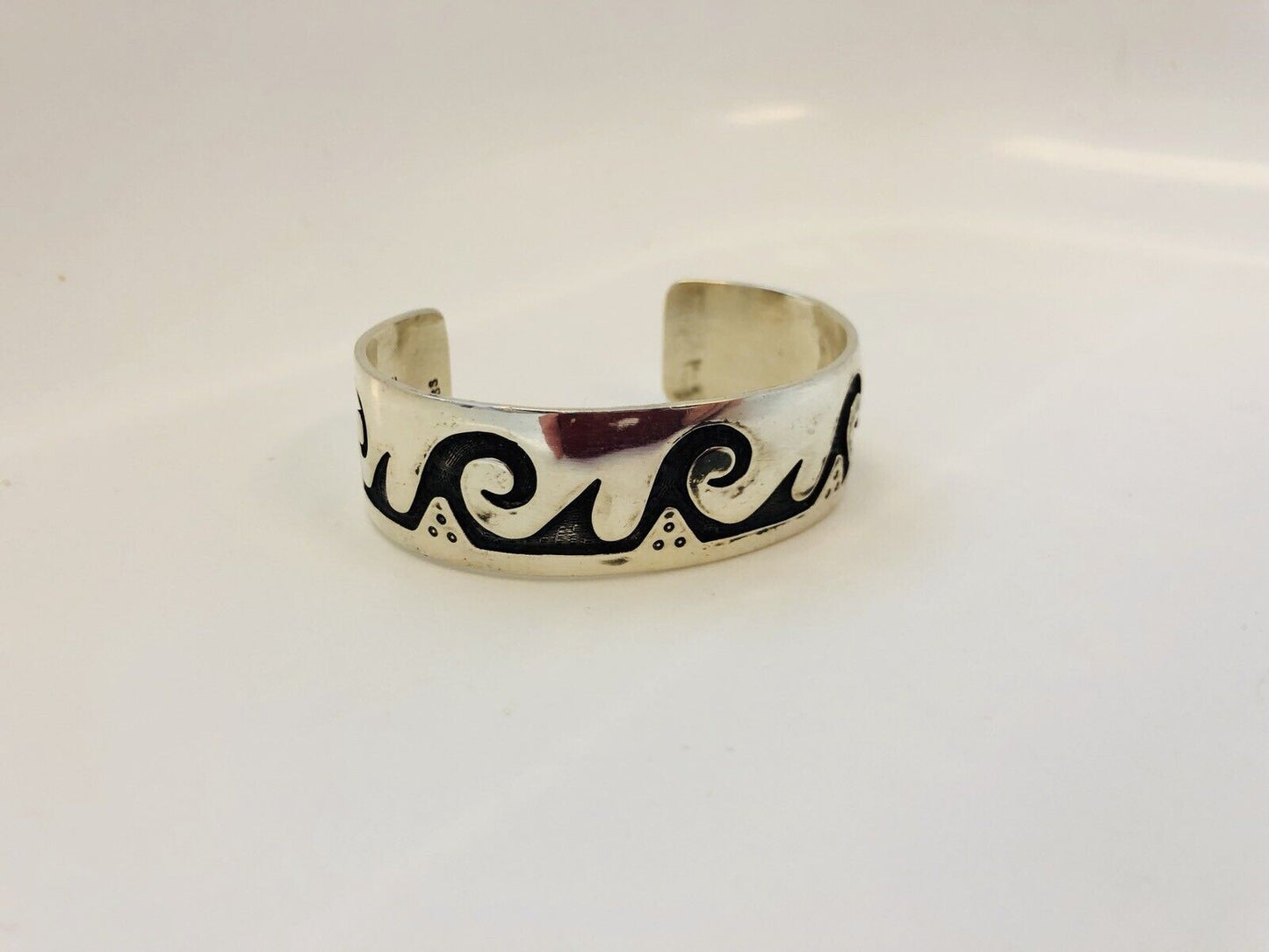 Vintage Native American Sterling Silver Overlay Wave Storyteller Cuff Bracelet