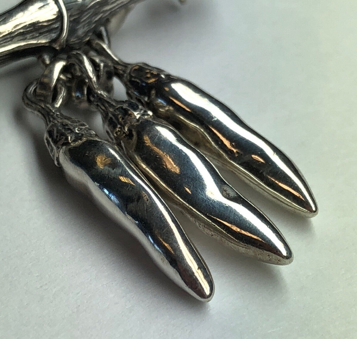 Vintage Mignon Faget Sterling Silver Bamboo Chili Peppers Charm Pin Brooch Rare