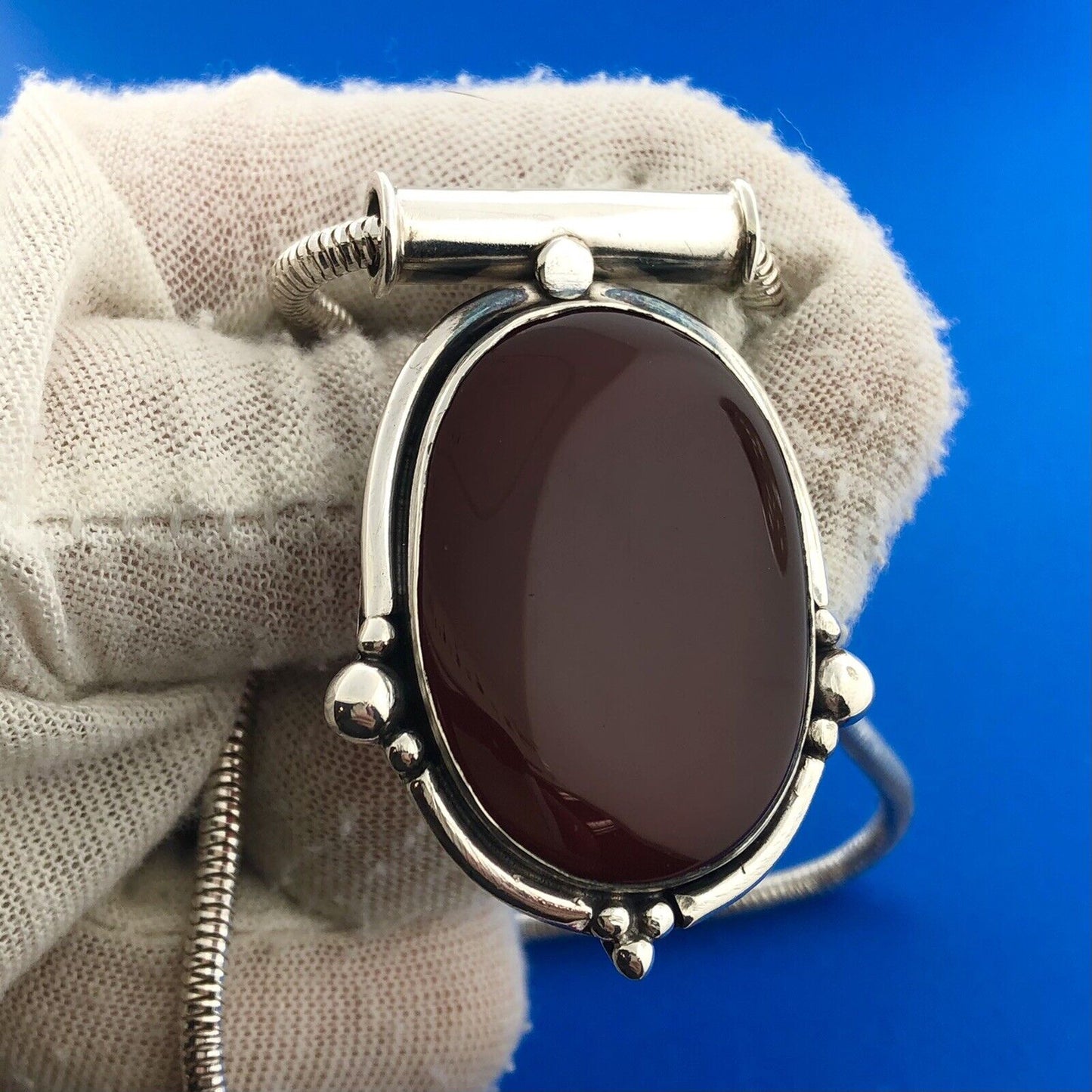 Stunning Sterling Silver 925 Cabochon Carnelian 18" Snake Chain Necklace