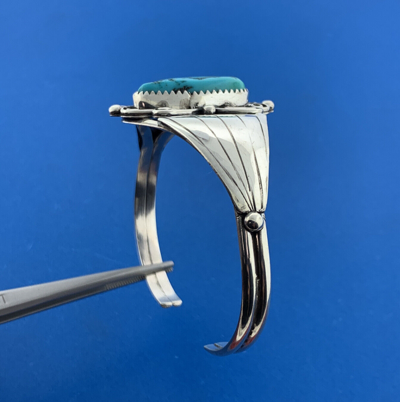 Designer CY Sterling Silver 925 Turquoise Native American Open Cuff 6" Bracelet