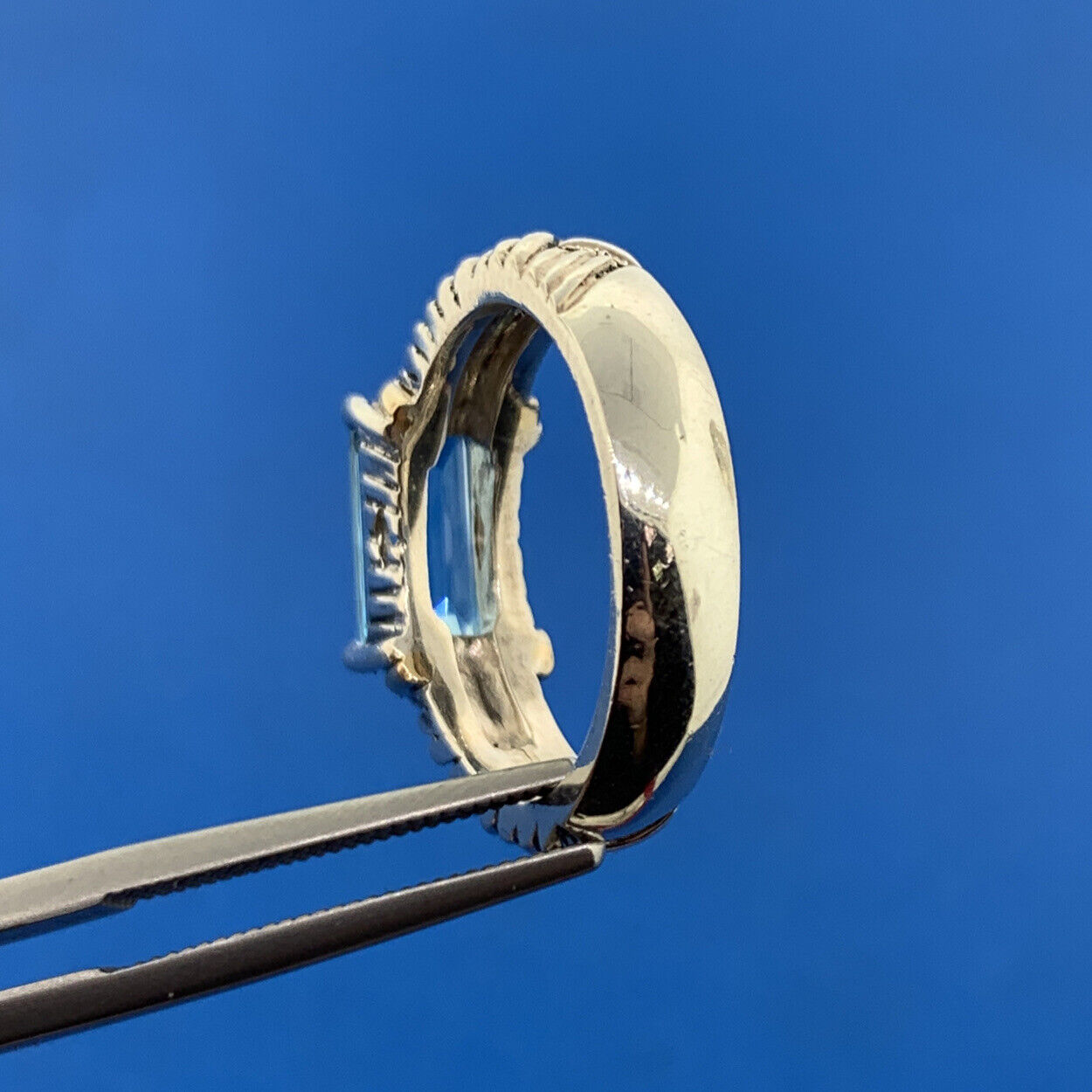 Andrea Candela 14K Yellow Gold 925 Sterling Silver Blue Topaz Woven Cable Ring