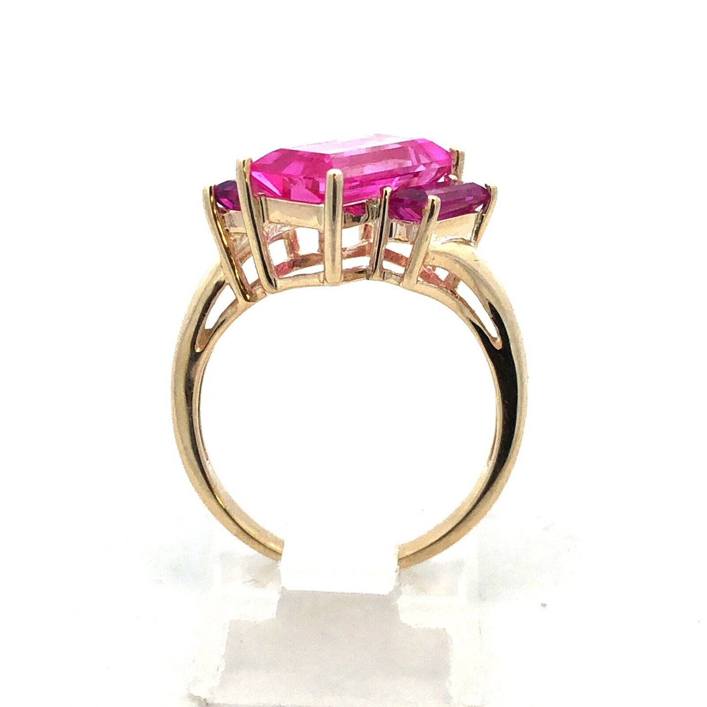 Designer 10K Yellow Gold Rectangle Pink Topaz Trio Modernist Statement Ring
