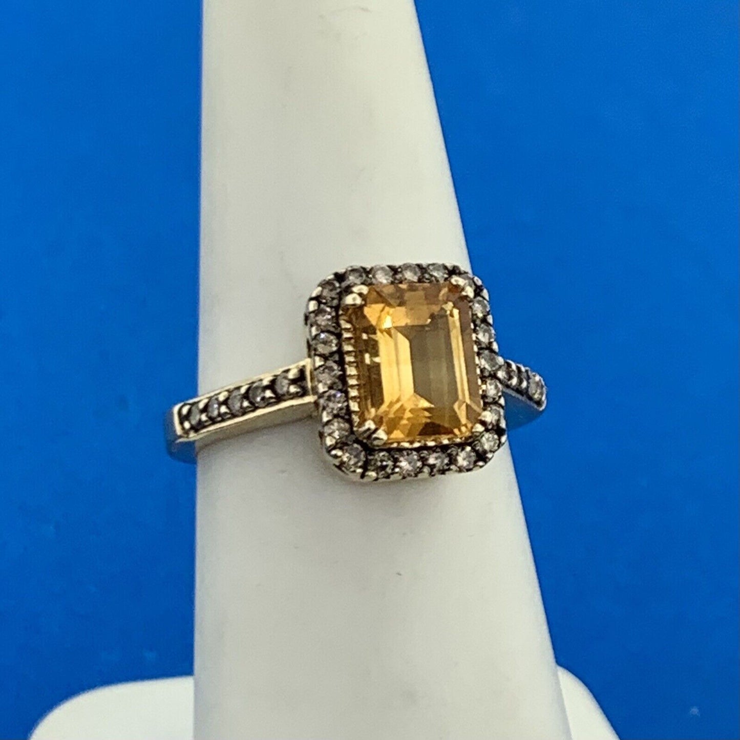 LeVian 14K Yellow Gold Radiant Cut Citrine Champagne Diamond Halo Ring