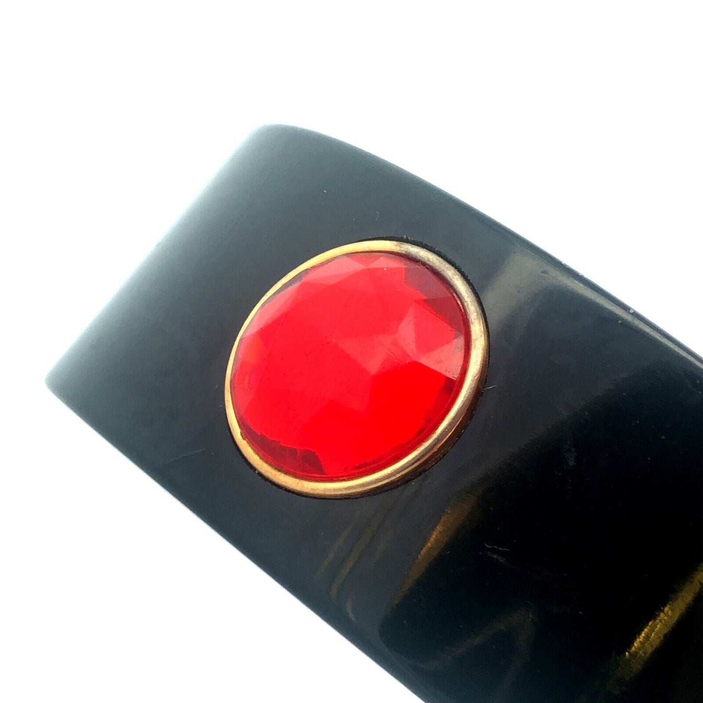 1980's Black Laquer Plastic Red White Green Jewelled Statement Bangle Bracelet