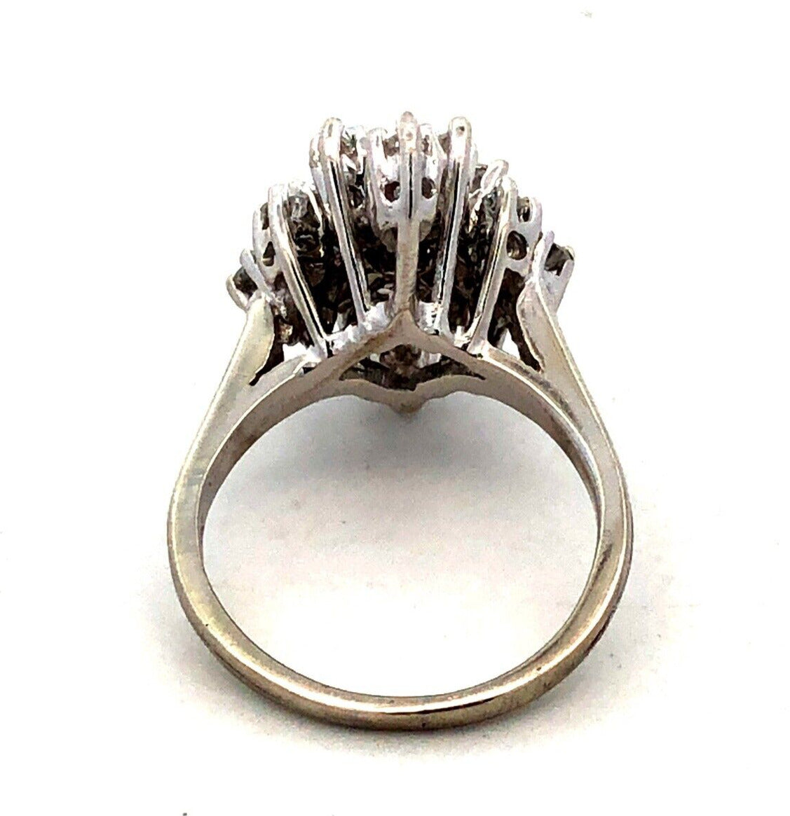 Designer 14K White Gold Round Pear Diamond Oval Cluster Engagement Ring