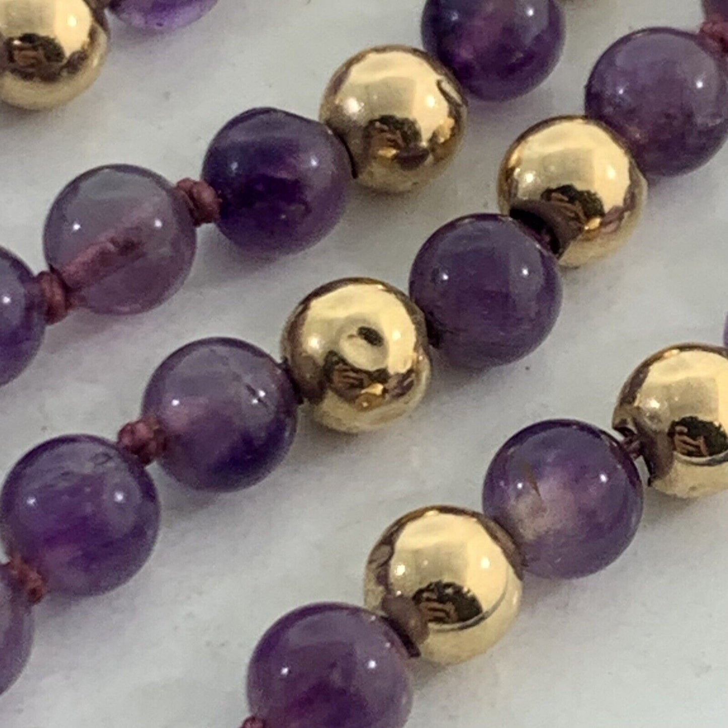Designer 14K Yellow Gold Amethyst Bead Healing Spiritual Awareness Necklace