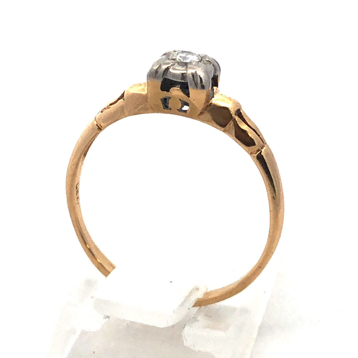 Art Nouveau Art Deco King Cut 14K Yellow Gold Diamond Solitaire Engagement Ring