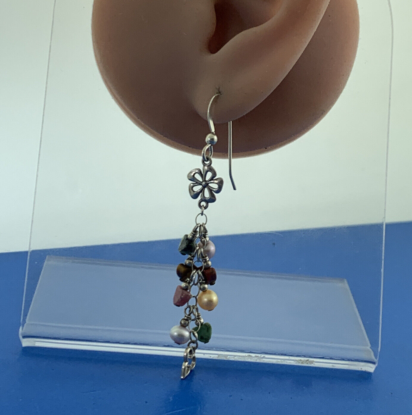 Multi-Stone Colorful Hearts 925 Sterling Silver Flower Dangle Hook Earrings