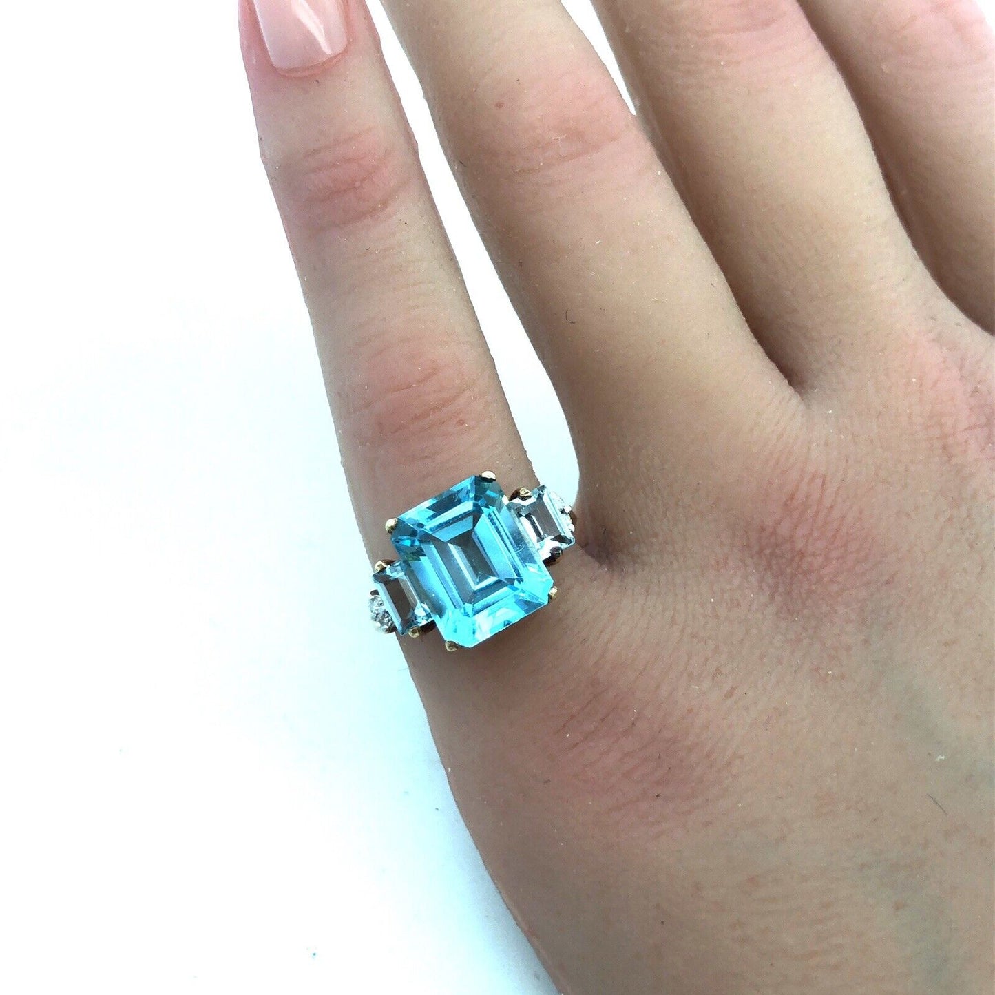 14K Yellow Gold Blue Topaz Diamond December Anniversary Cocktail Statement Ring