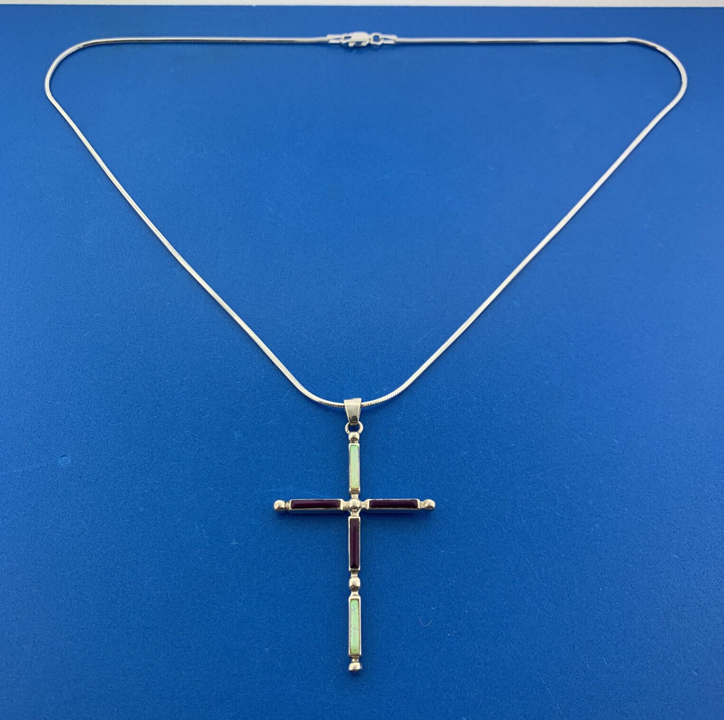 Lovely Sterling Silver 925 Multi-Stone Religious Faith Cross 20" Chain Necklace