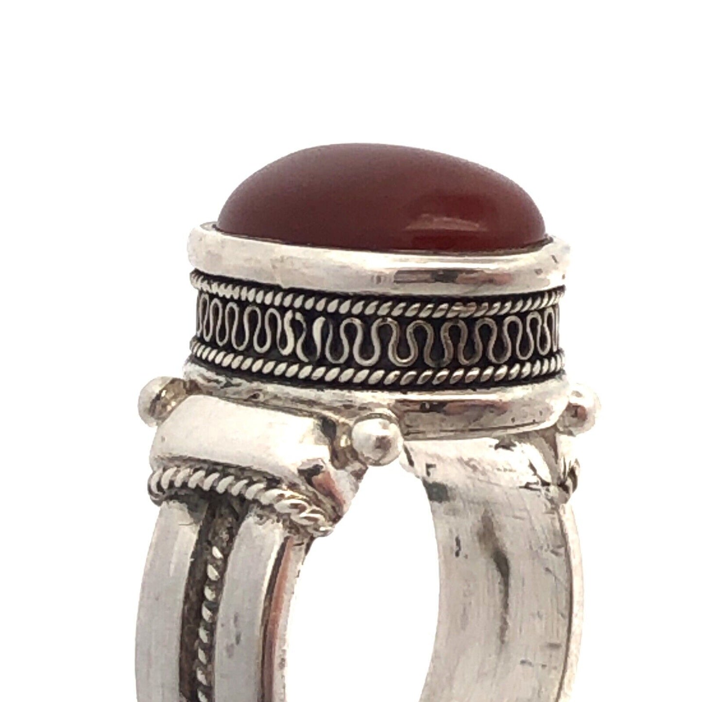 Designer BA 925 Sterling Silver Oval Red Carnelian Textured Statement Ring
