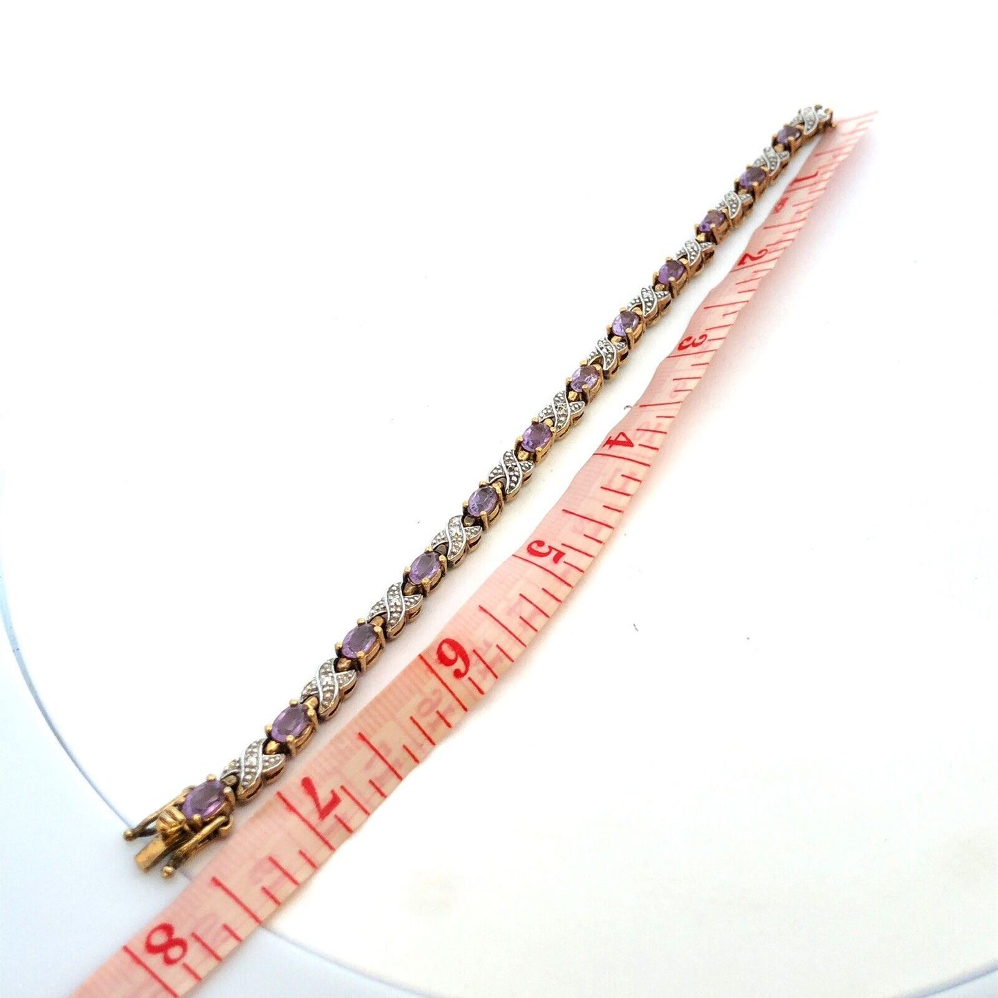 925 Sterling Silver Vermeil Designer Amethyst Diamond XO Tennis Bracelet