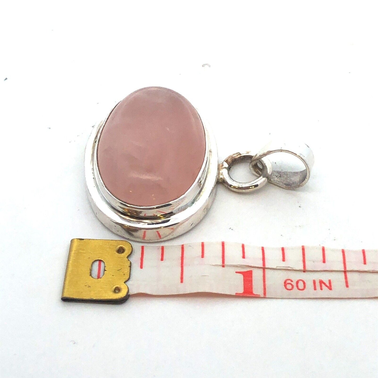 Vintage 925 Sterling Silver Oval Rose Quartz Cabochon Statement Pendant