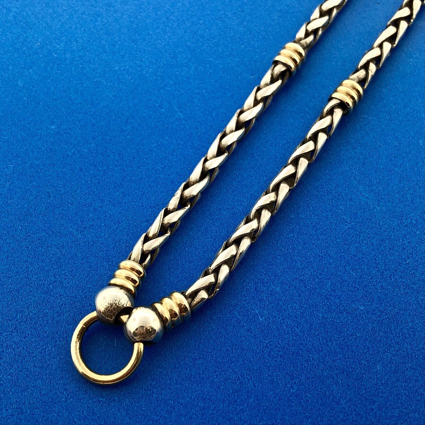 14K Yellow Gold Sterling Silver 925 Classic Wheat Cable Station Necklace
