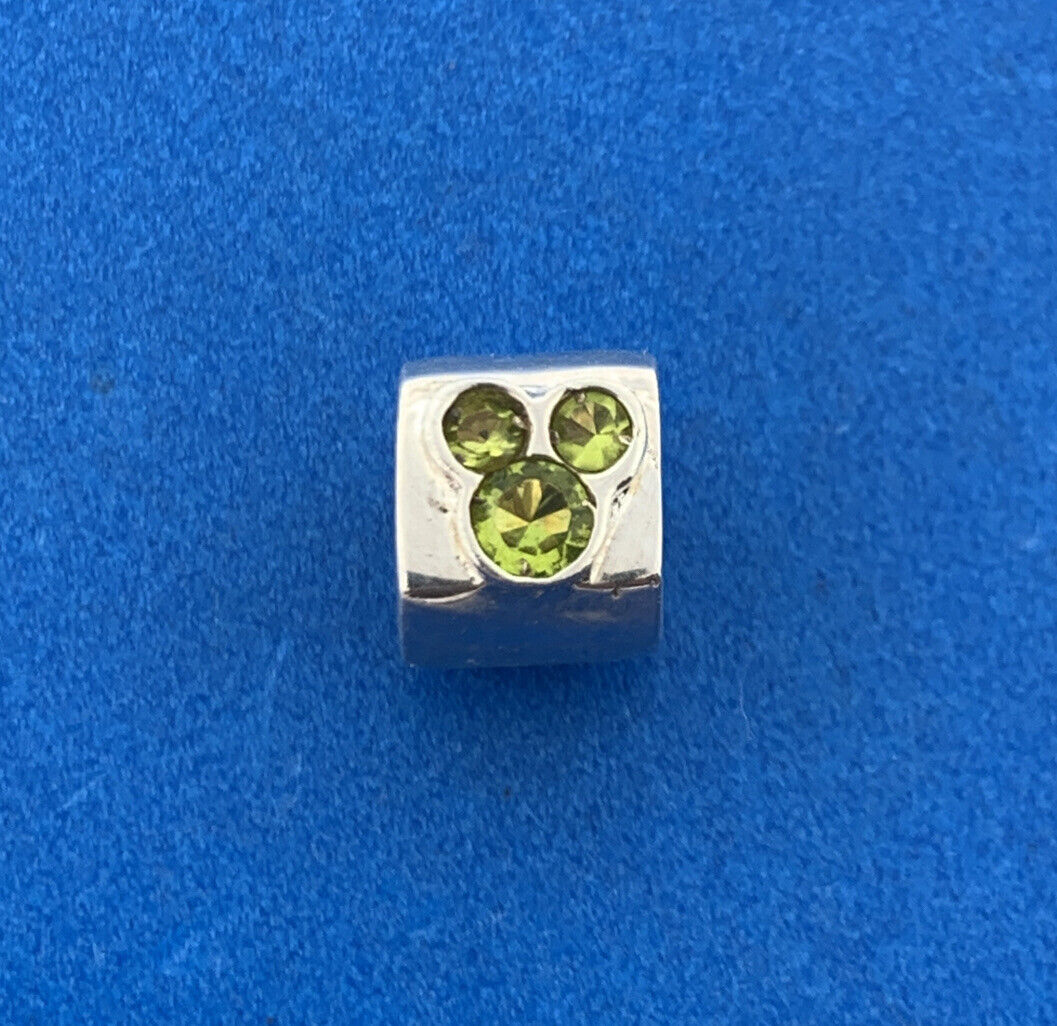 Disney Chamilia 925 Sterling Silver Peridot August Birthday Mickey Mouse Charm