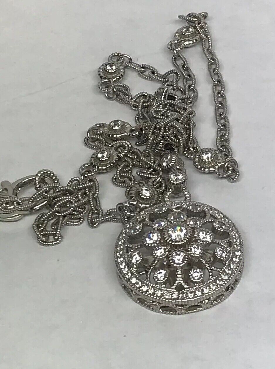 Judith Ripka Sterling Silver 925 Diamonique CZ Enhancer Pendant Station Necklace