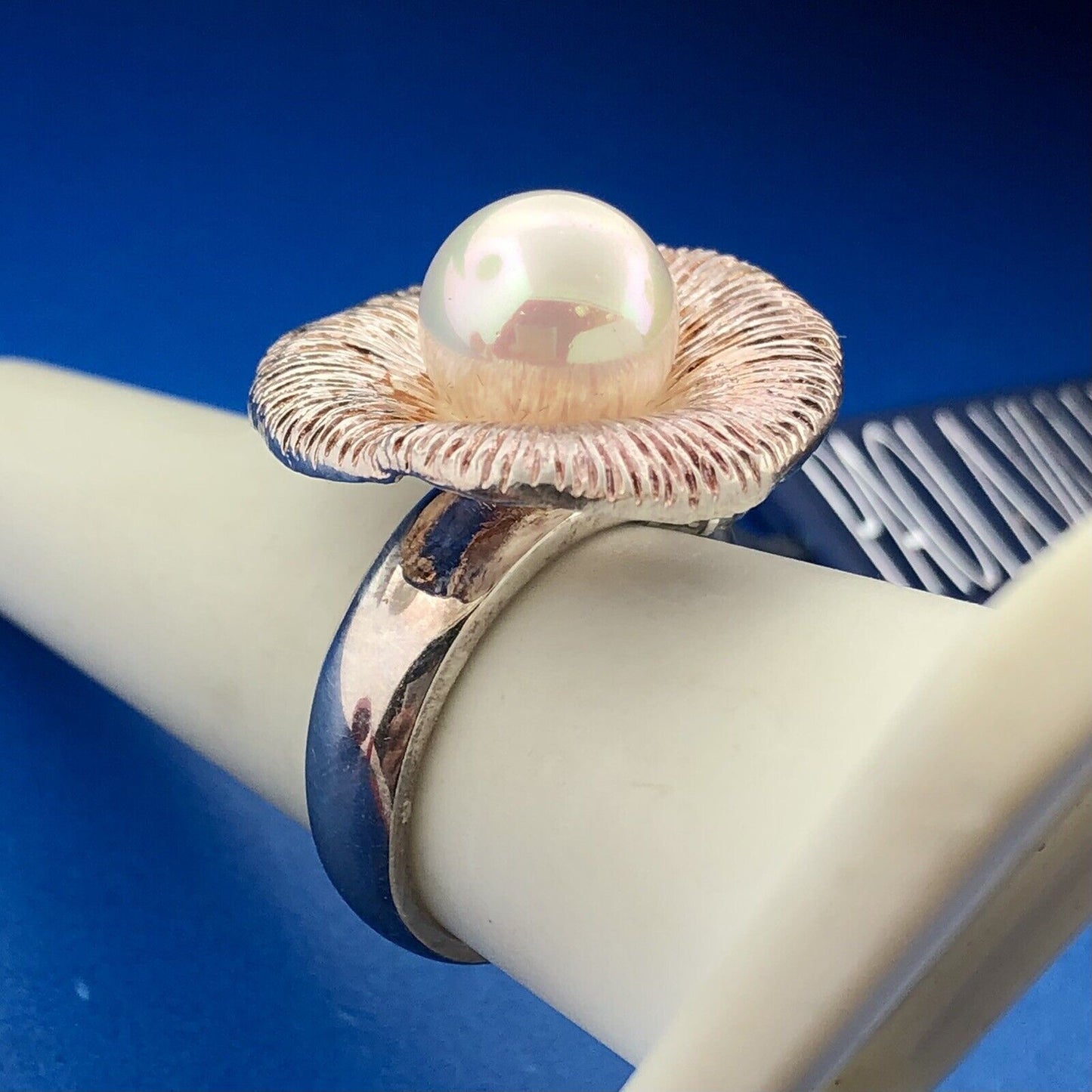 Paola Valentini PV 925 Sterling Silver Pearl Flower Statement Cocktail Ring NWT