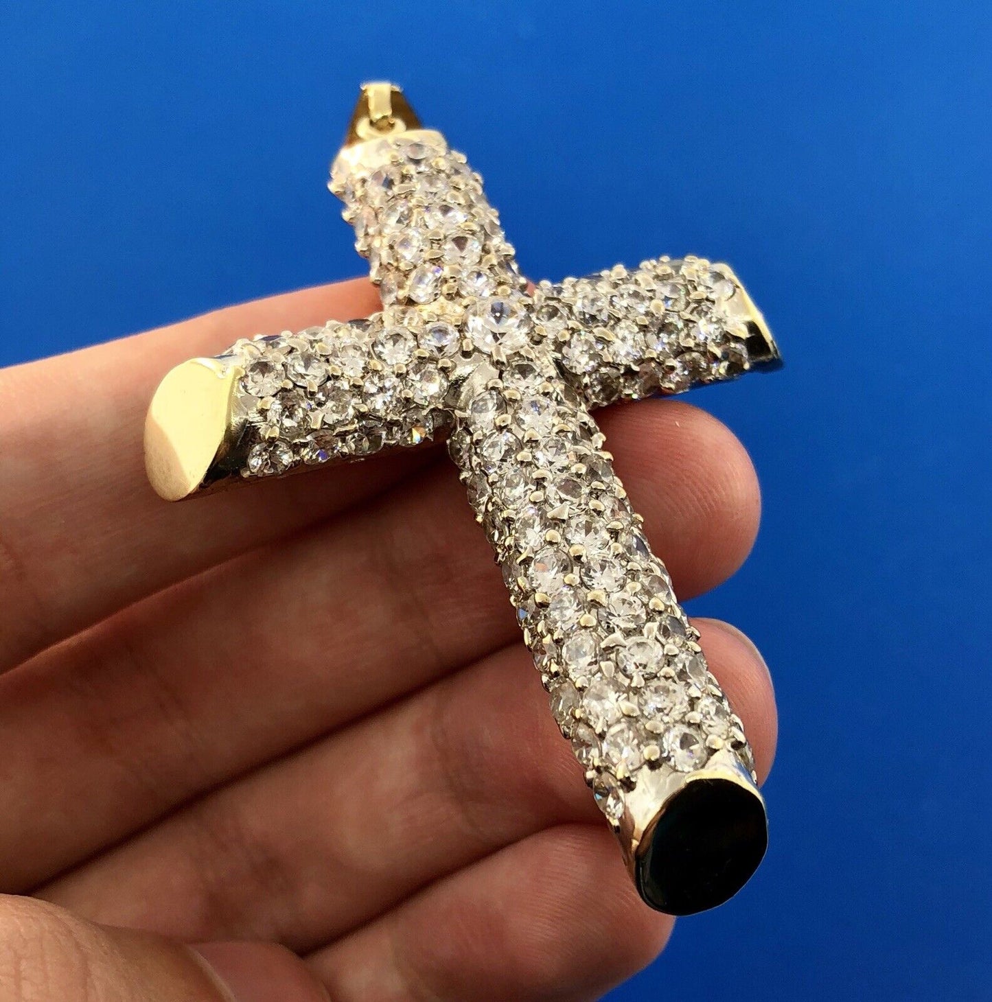 Statement 10K Yellow Gold Cubic Zirconia Encrusted Cross Religious Pendant