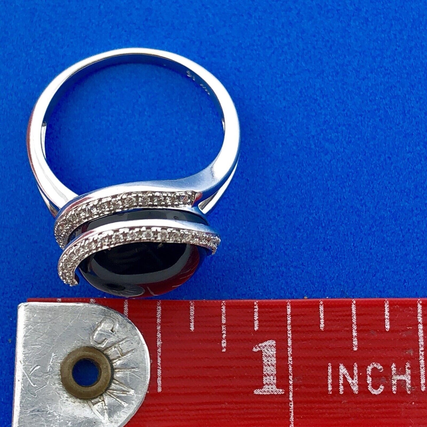 Vintage Modernist 14K White Gold Black Onyx Diamond Snake Swirl Cocktail Ring