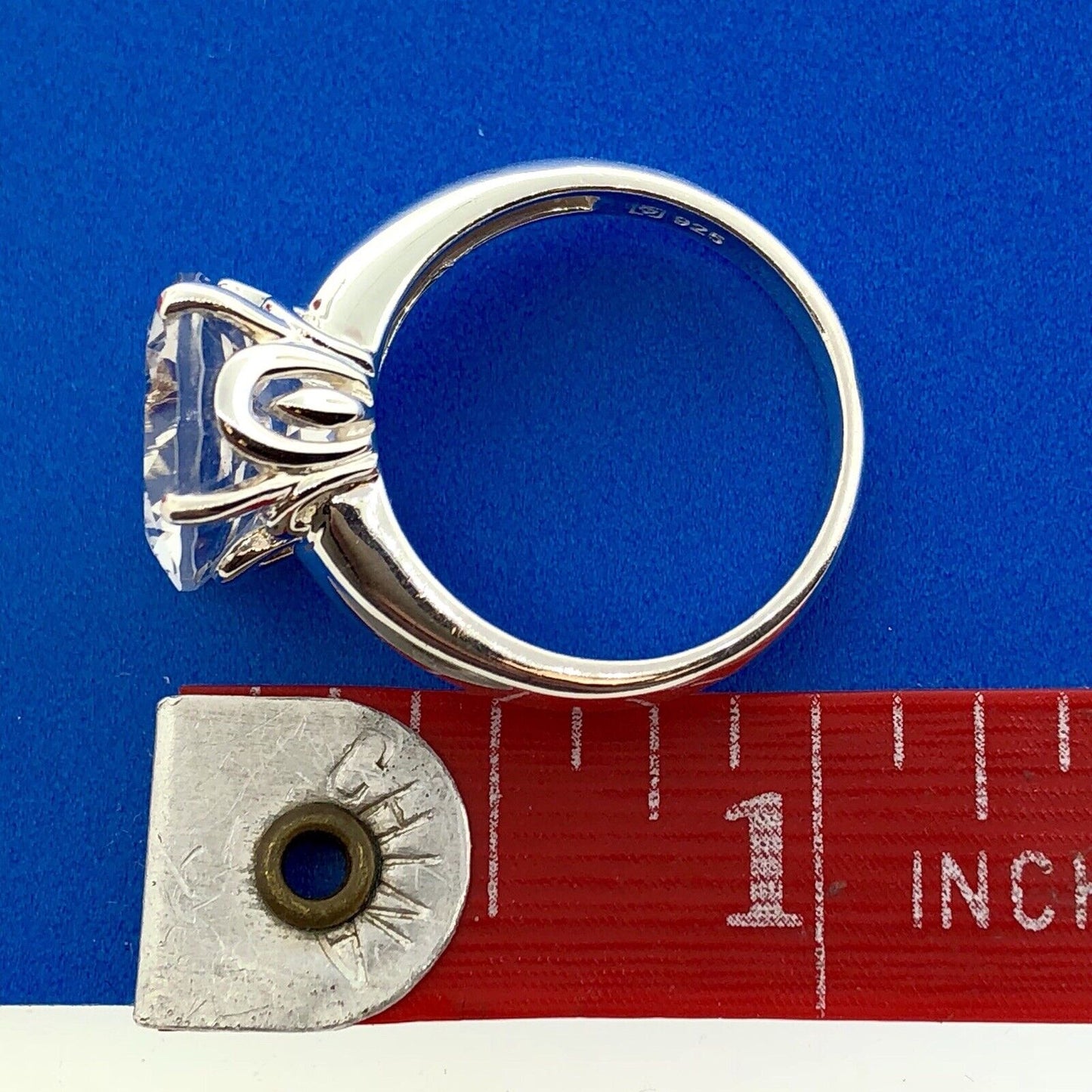 Estate Stunning 925 Sterling Silver Oval Cubic Zirconia Solitaire Statement Ring