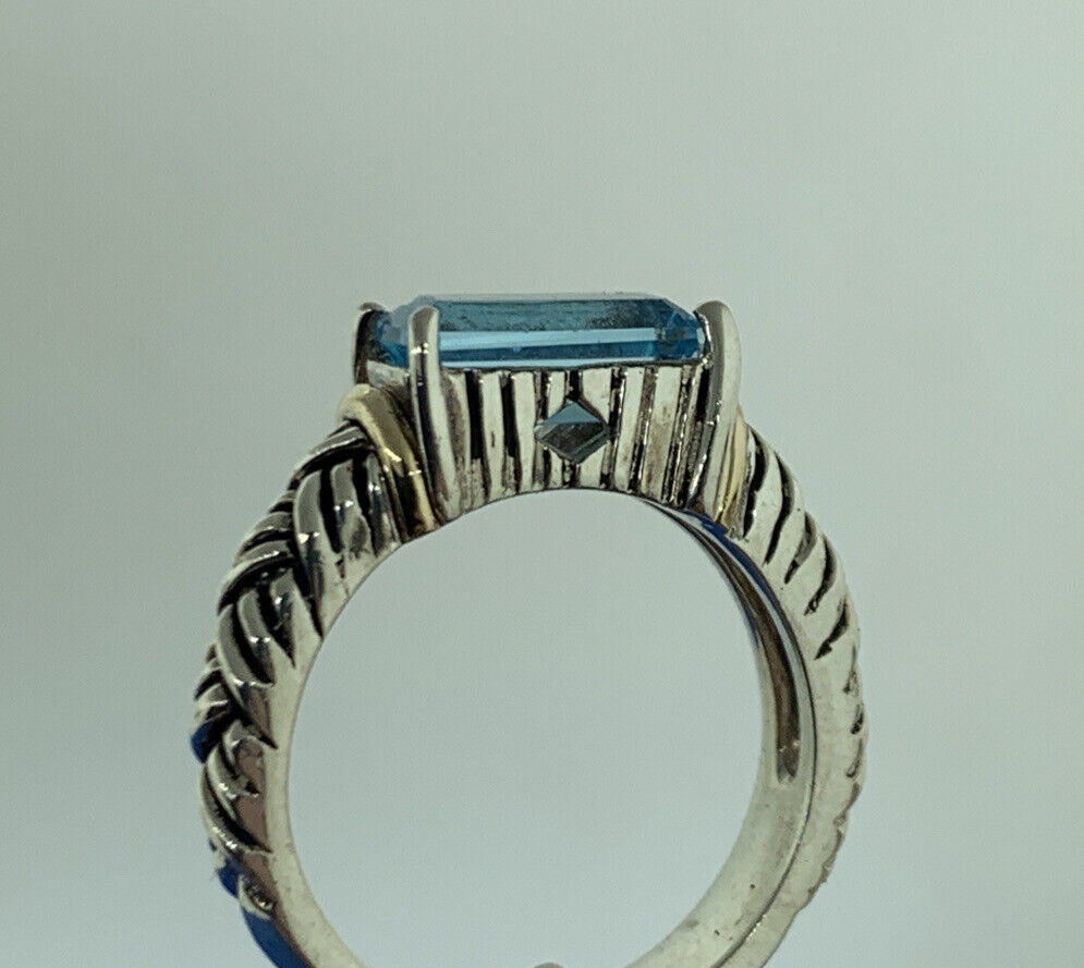 Andrea Candela 14K Yellow Gold 925 Sterling Silver Blue Topaz Woven Cable Ring