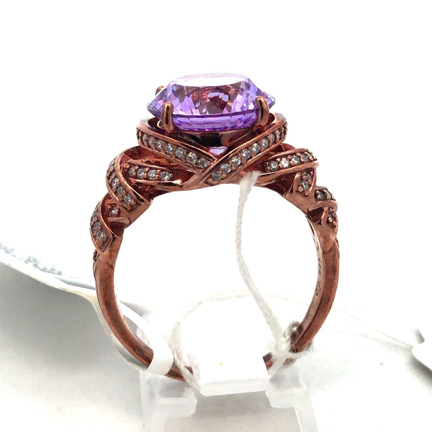 PAJ Sterling Silver Rose Tone Lavender Dillenium Cut Purple CZ With Accents Ring