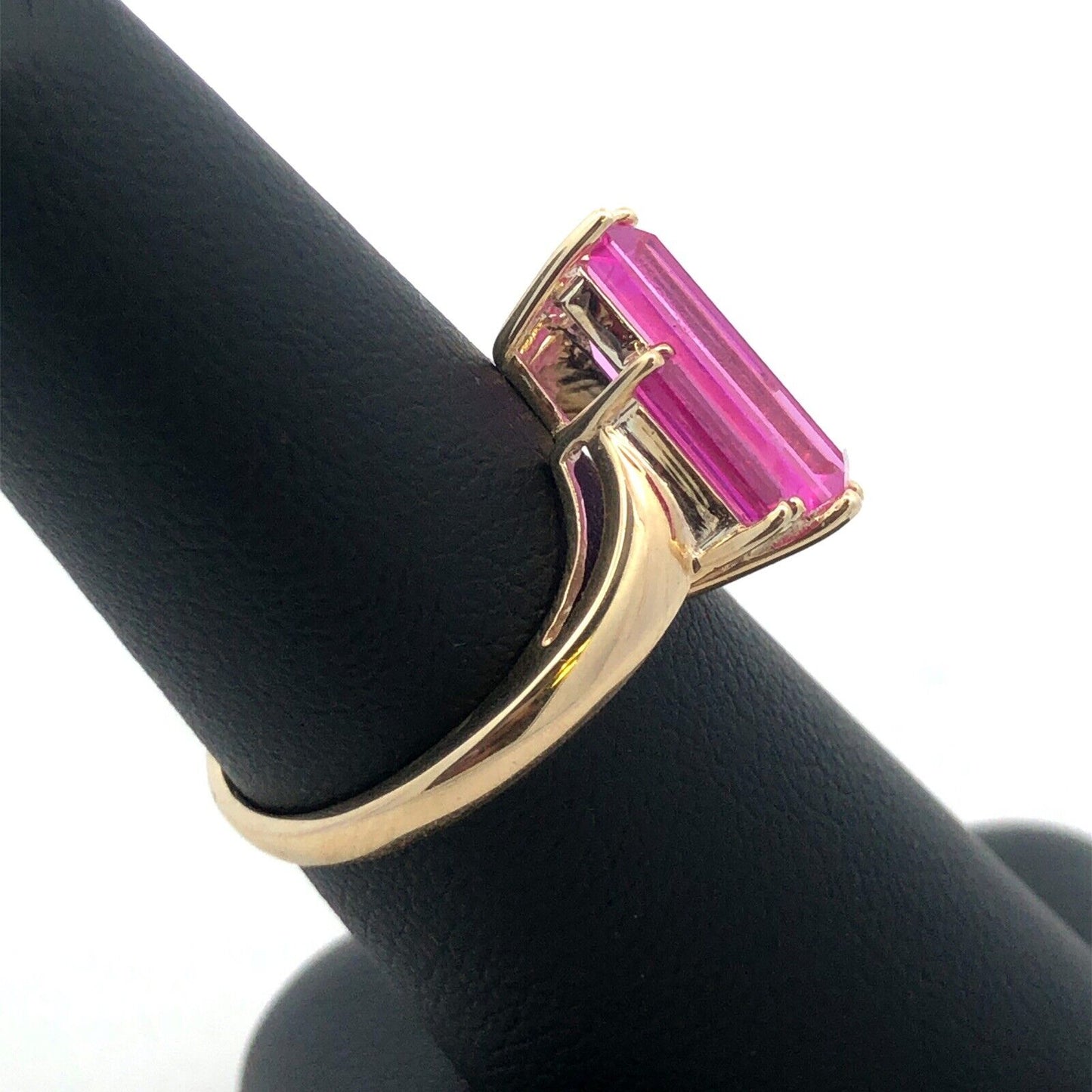 Designer 10K Yellow Gold Rectangle Pink Topaz Trio Modernist Statement Ring