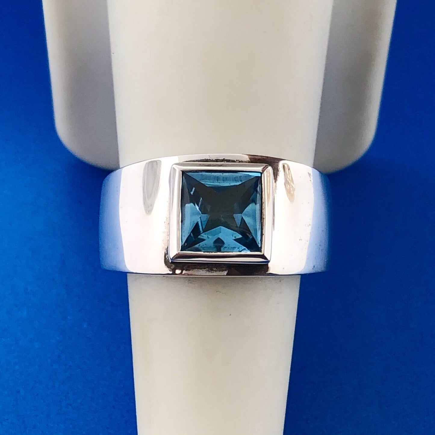 Designer IPS Sterling Silver 925 Princess Tourmaline Tapered Dome Ring Size 7.5