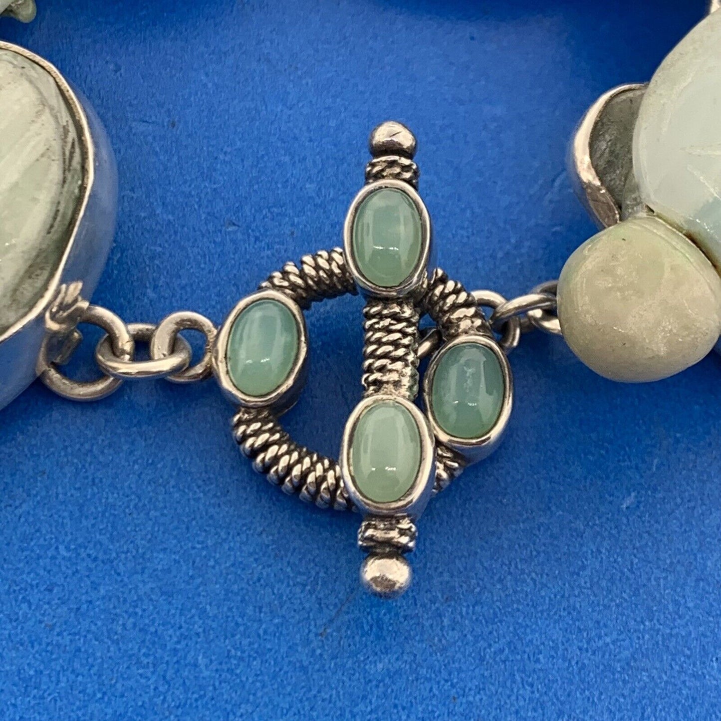Amy Kahn Russell 925 Sterling Silver Mixed Carved Gemstone Statement Bracelet