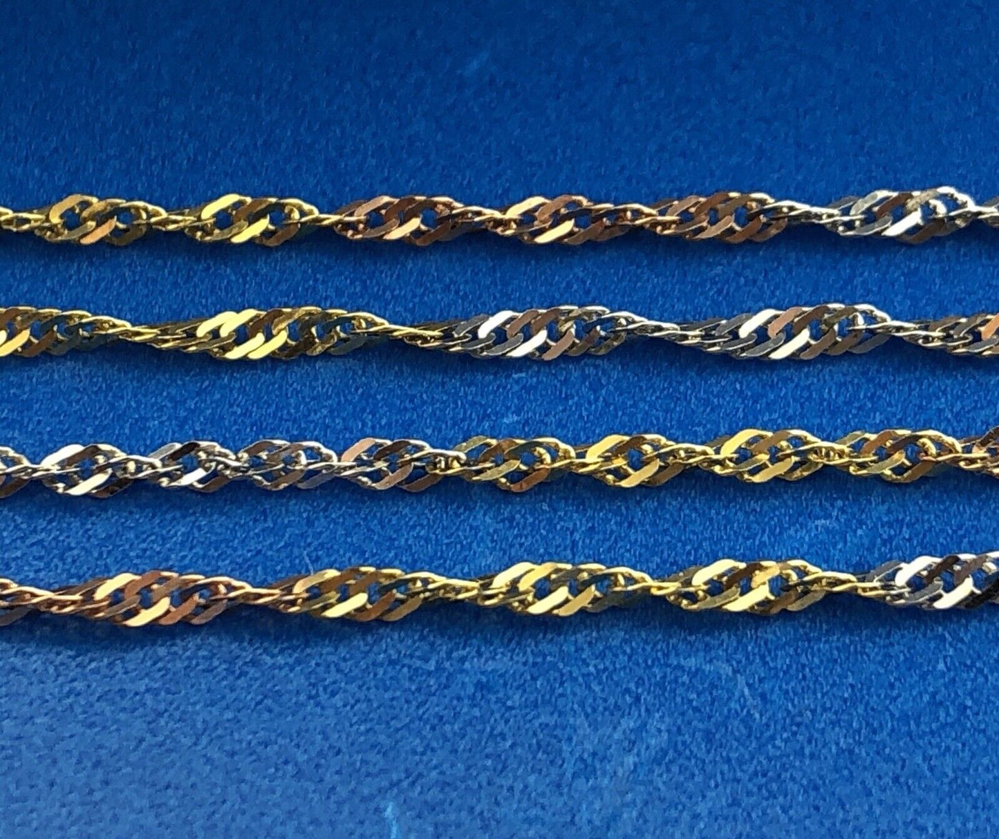 Retro 14K Yellow White Rose Gold Tri-Colored Diamond Cut Twisted Chain Necklace