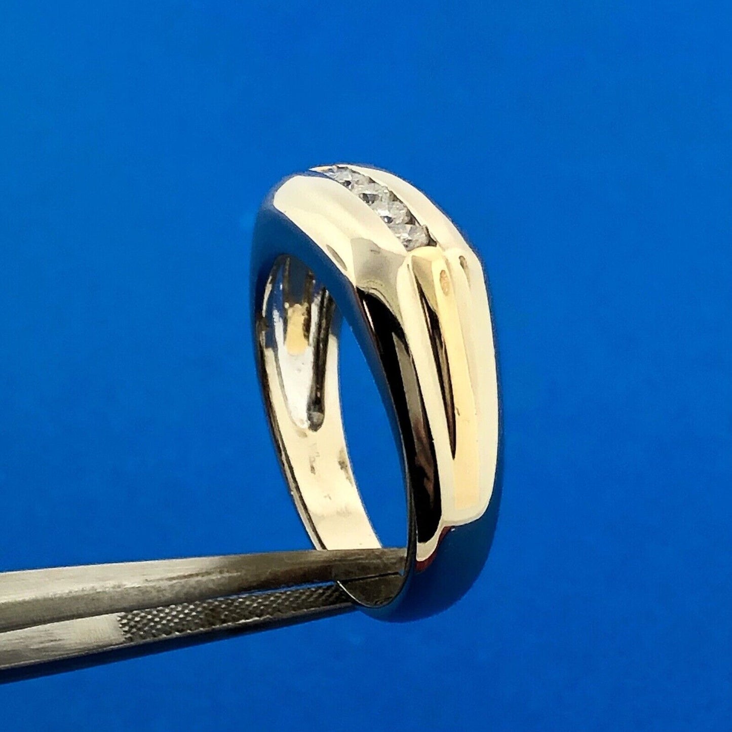 Unisex 14K White Yellow Gold Diamond Bar Dome Wedding Anniversary Band Ring