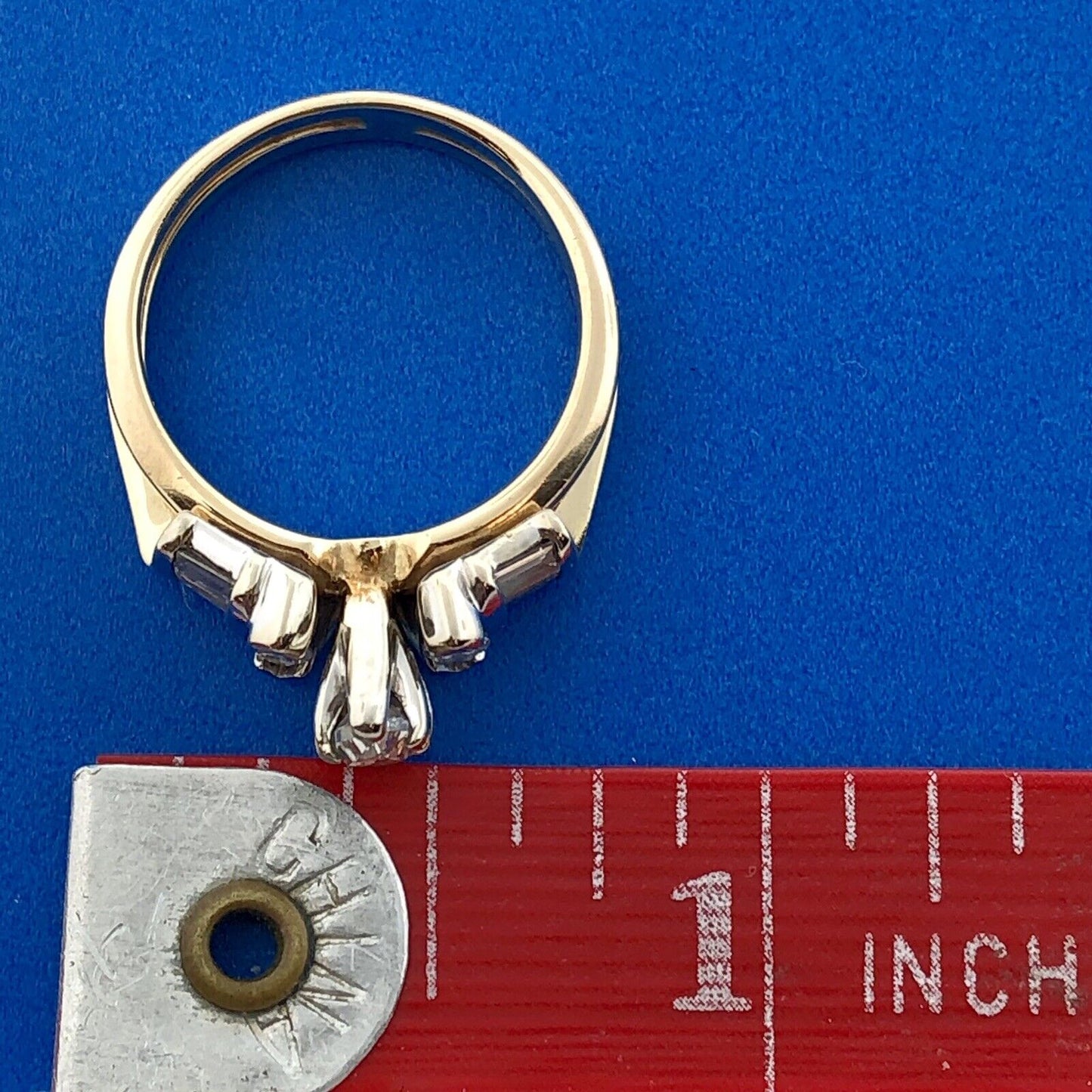 Vintage 14K Yellow White Gold Marquis Diamond Trio Accents Engagement Ring