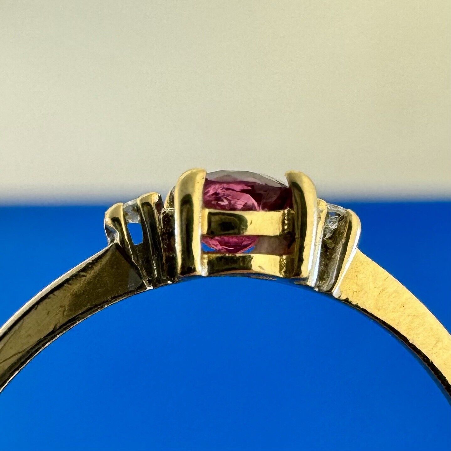 Vintage 14K Yellow Gold Round Ruby Diamond Accents Occasion Promise Ring