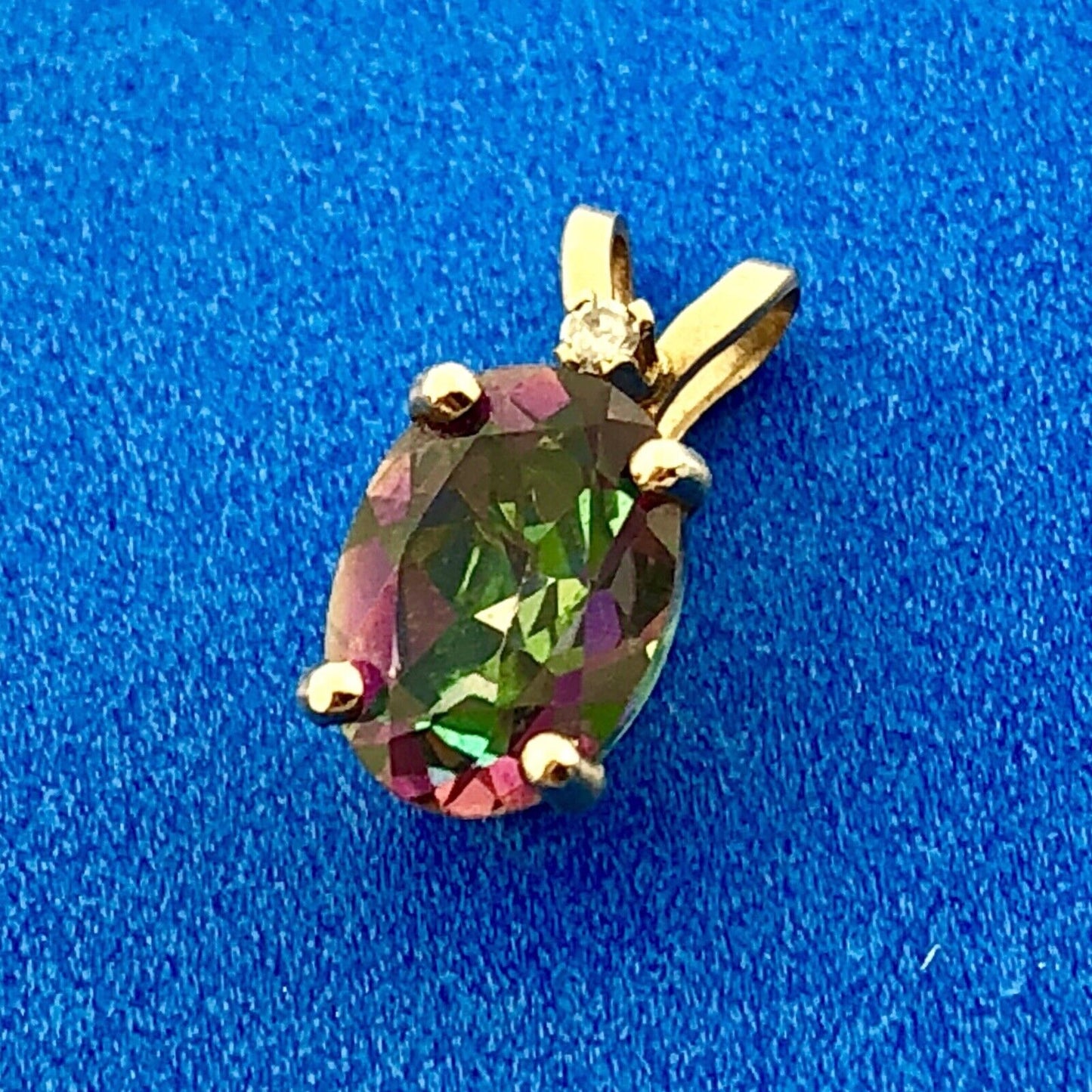 Designer 10k Yellow Gold Oval Mystic Topaz Diamond Accented Pendant