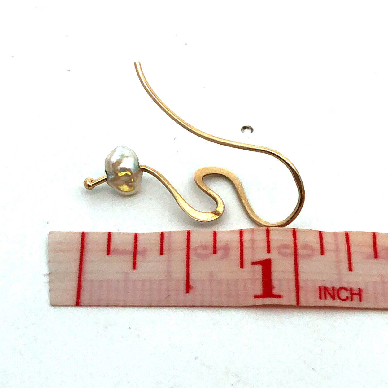 Estate 14K Yellow Gold Pearl Swirl Dangle Drop Modernist Hook Earrings