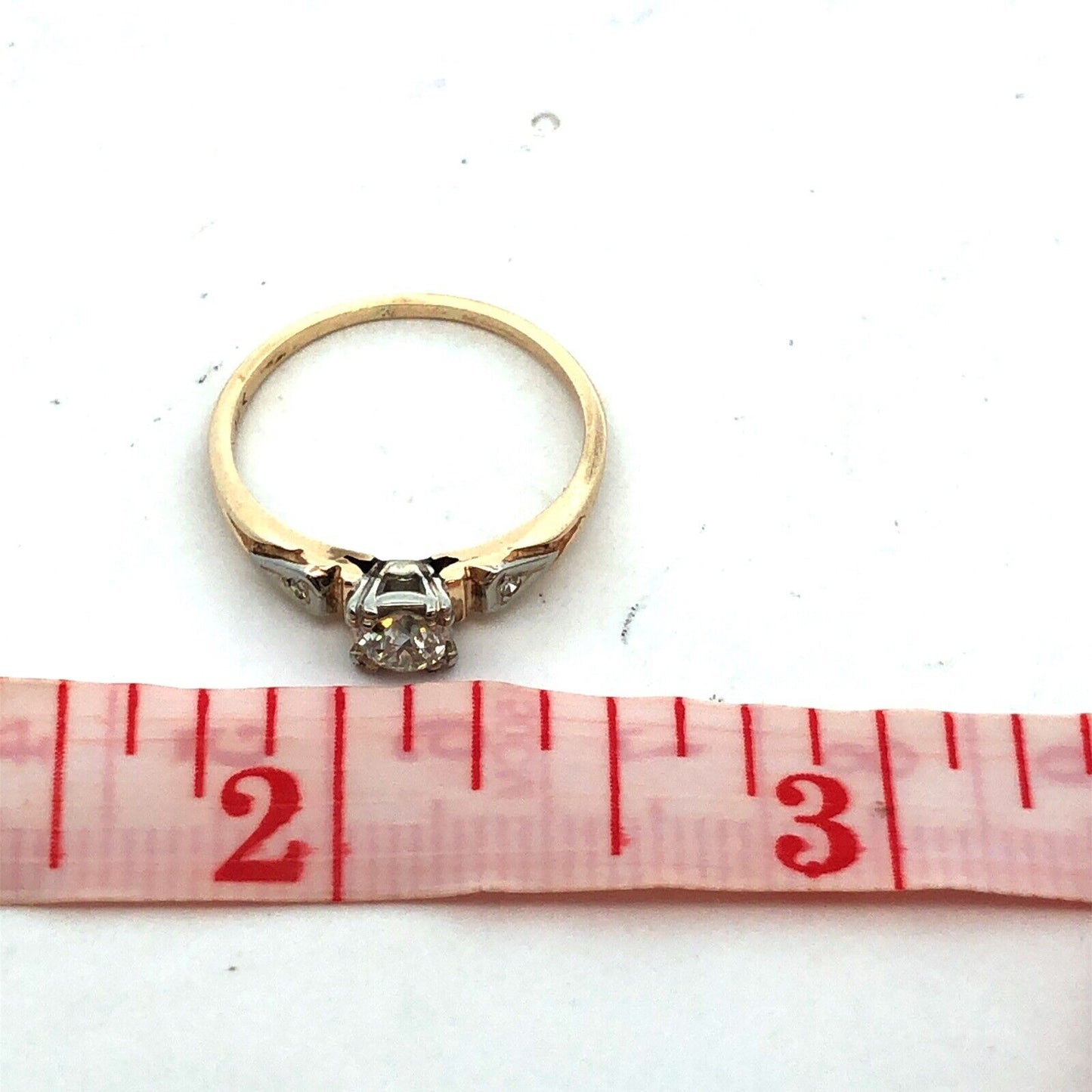 Estate 14K Yellow Gold Round Diamond Solitaire With Accents Engagement Ring