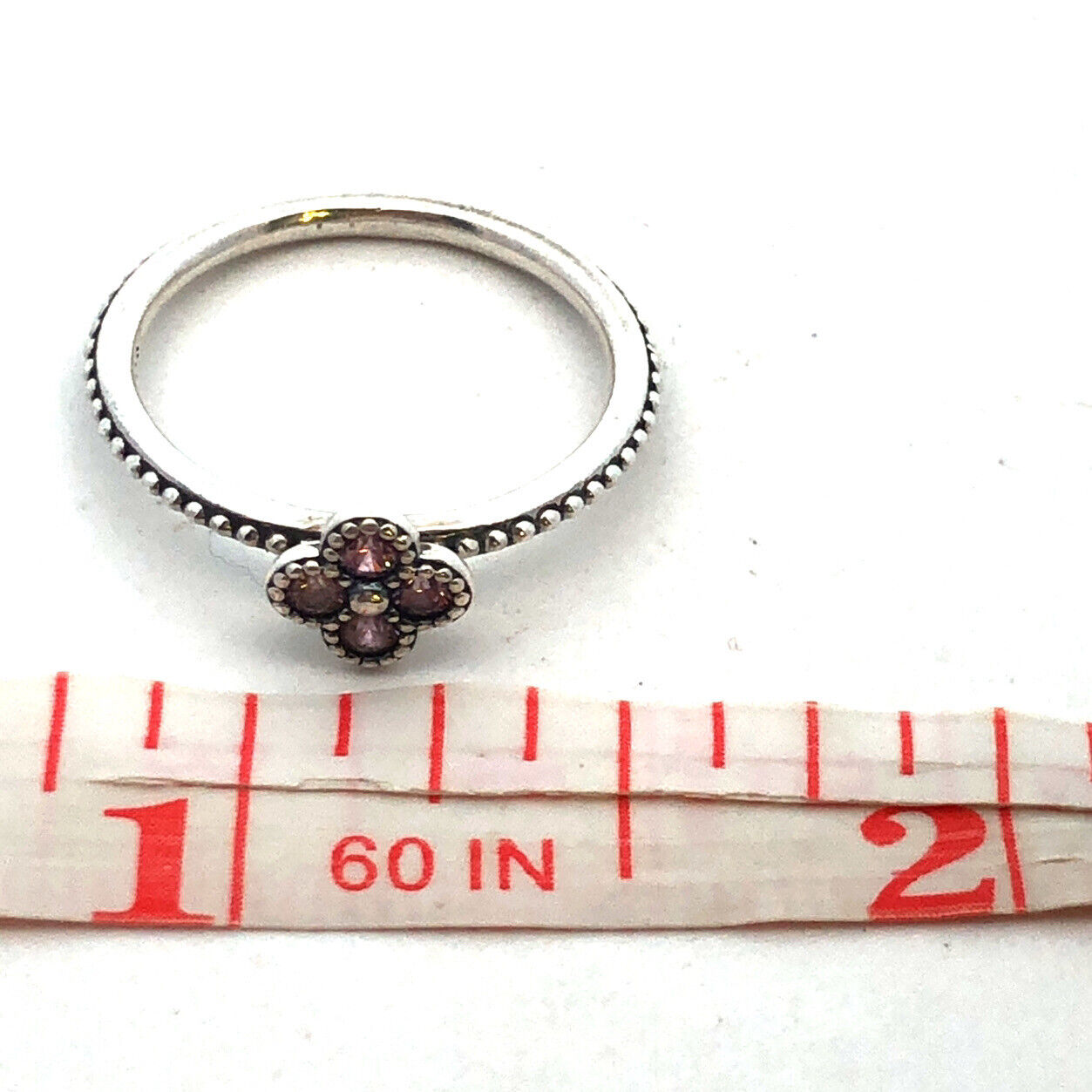 Authentic PANDORA Sterling Silver Pink CZ Retired Oriental Bloom 191001PCZ Ring