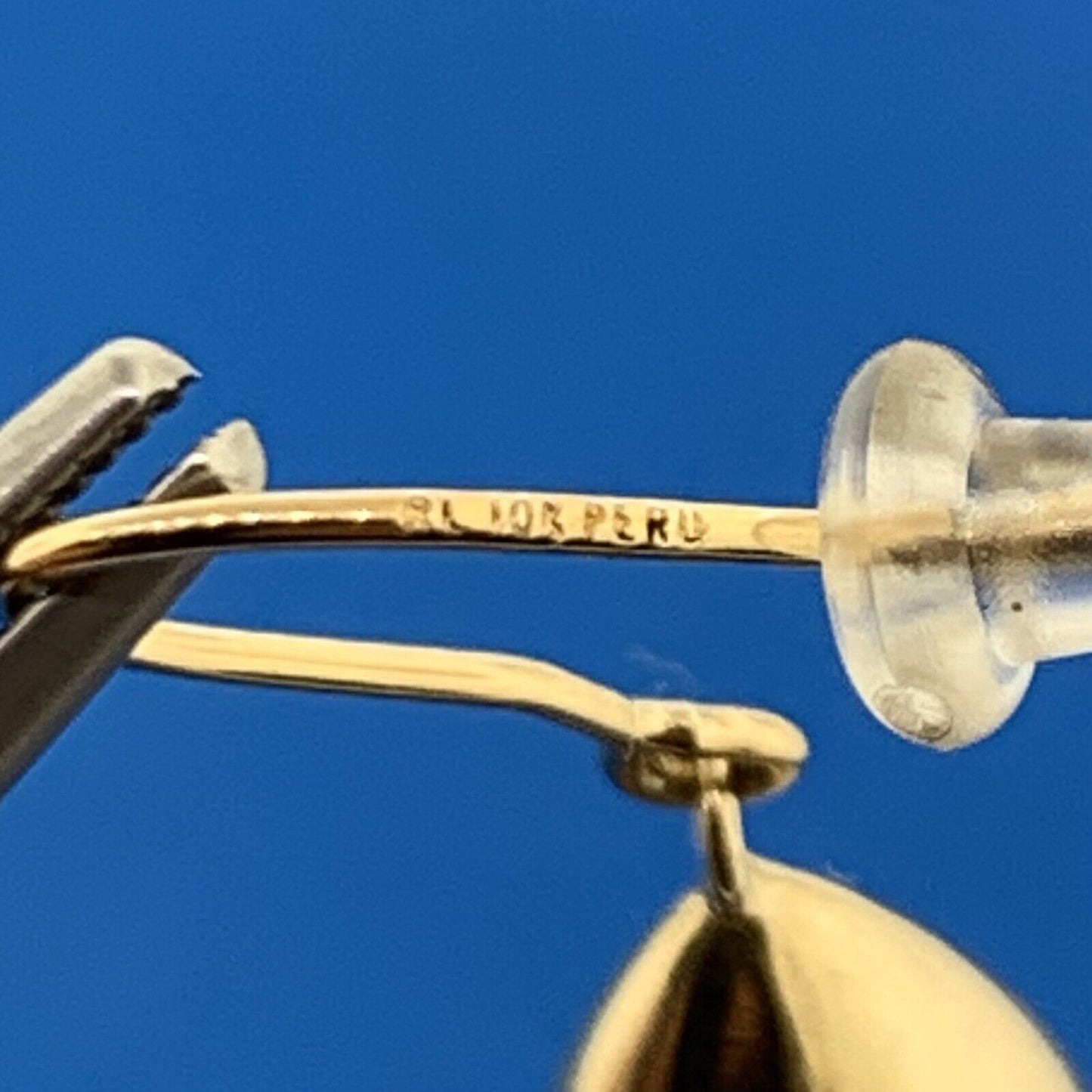 Designer Peru 10K Yellow Gold Pear Teardrop Polished Dangle Drop Hook Earrings