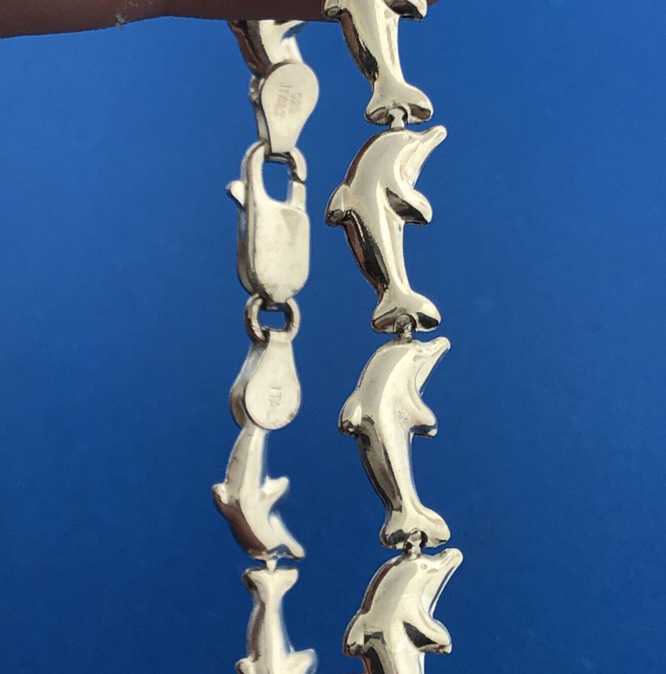 Designer SU Italy 925 Sterling Silver Dolphin Ocean Beach Life Panel Bracelet