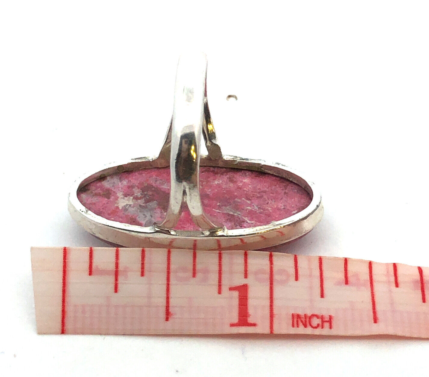 Vintage 925 Sterling Silver Oval Pink Rhodochrosite Statement Ring