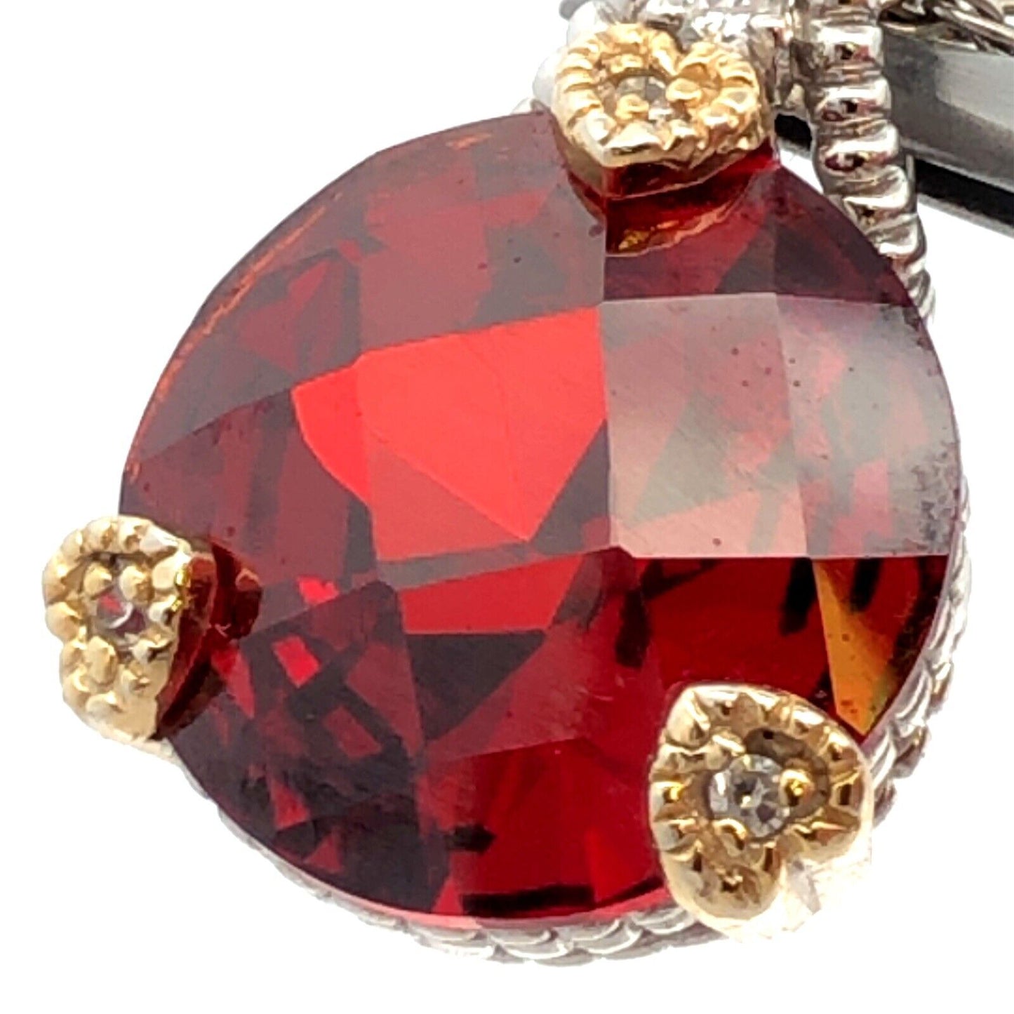 925 Sterling Silver Two Tone Cushion Cut Red Cubic Zirconia CZ Necklace