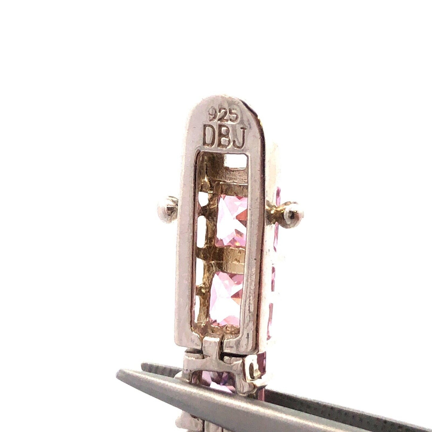Designer DBJ 925 Sterling Silver Princess Cut Pink Cubic Zircona Tennis Bracelet